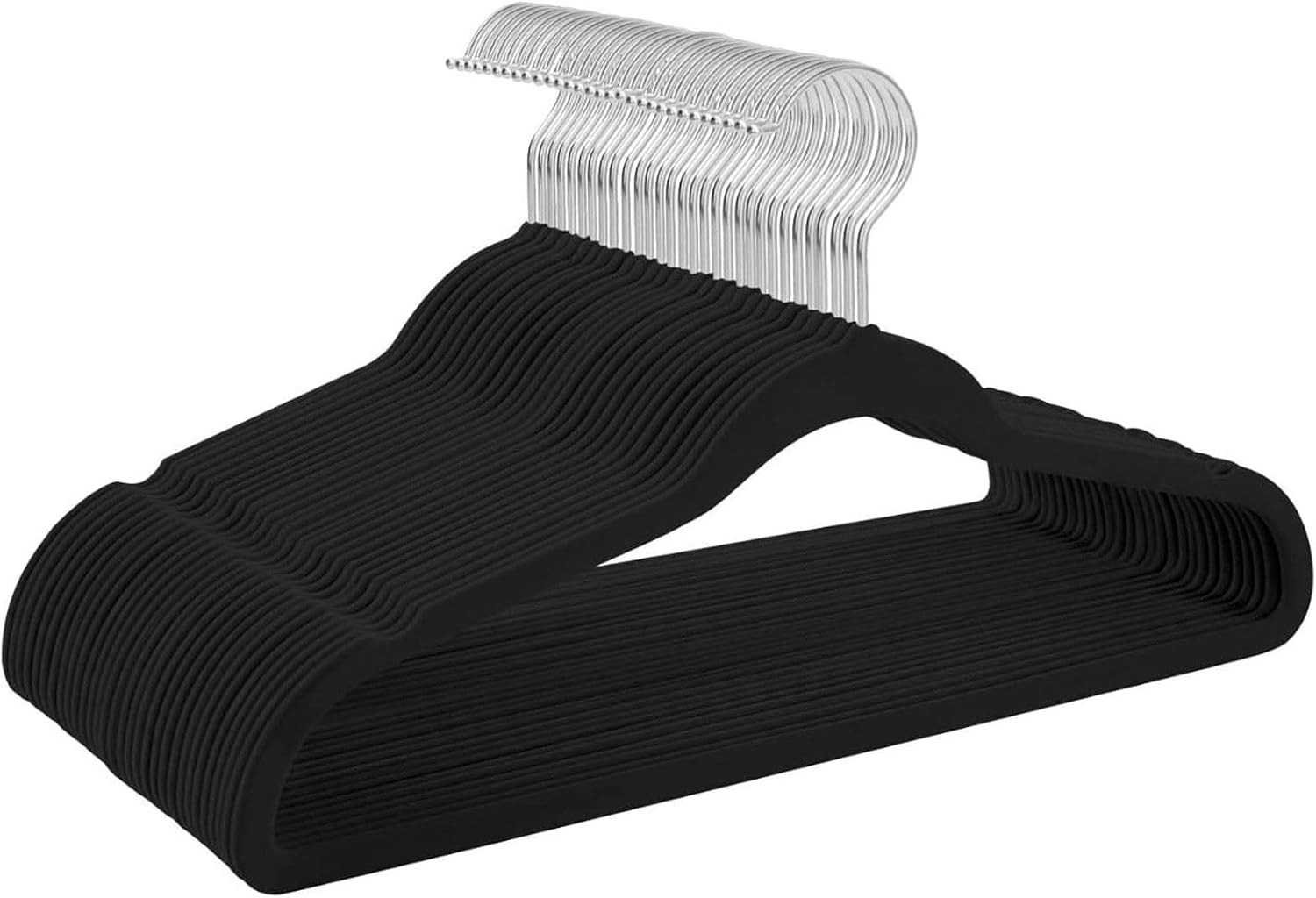 Amazon Basics Slim Velvet Clothes Hangers Non-Slip Black Pack of 50 Space Saving