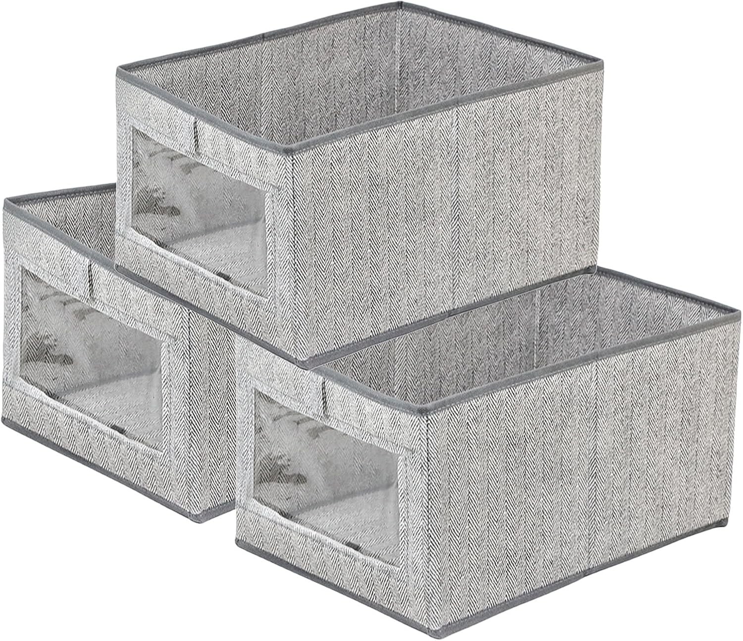 Homz Soft Fabric Decorative Storage Bin Nested Set of 3 Natural Gray for Cubbies and Shelves