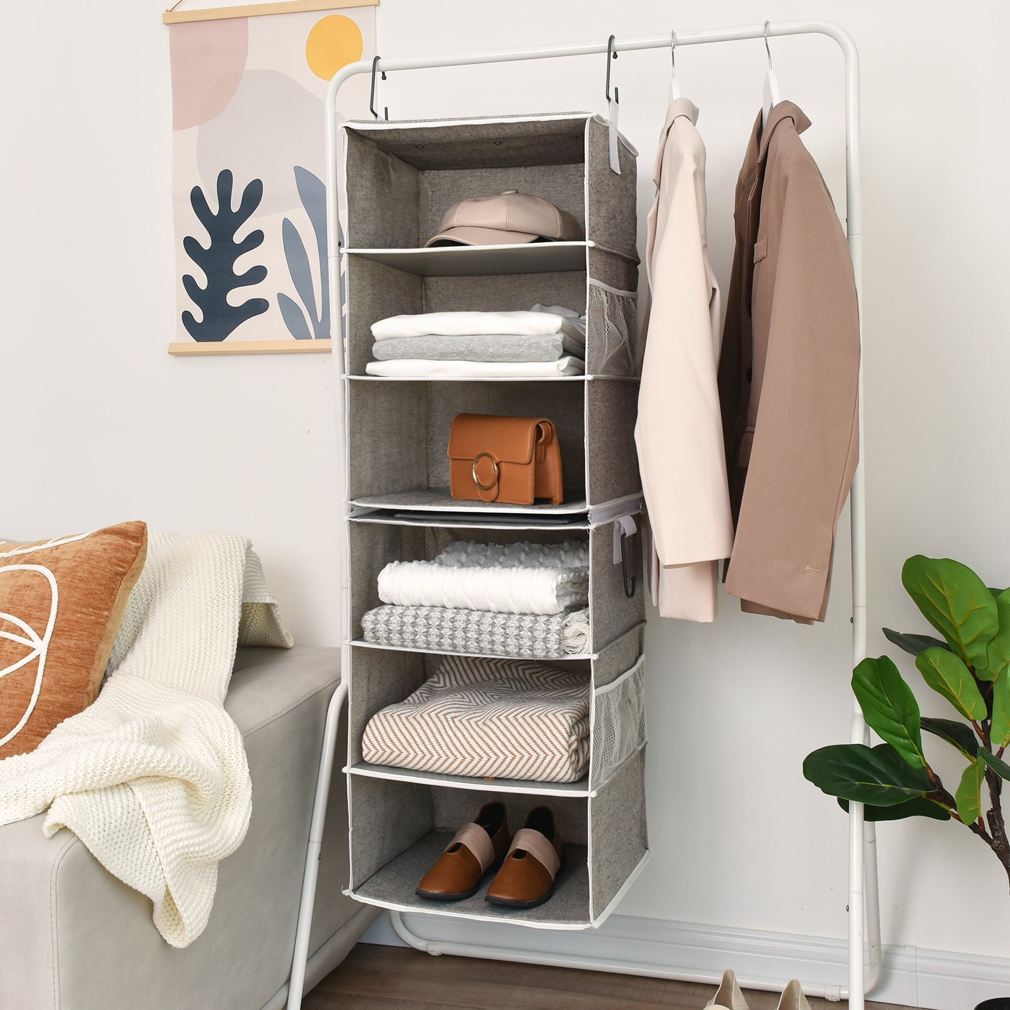 Honey-Can-Do 6-Shelf Hanging Closet Organizer Gray Non-Woven Fabric 12 x 12 x 47 Inch