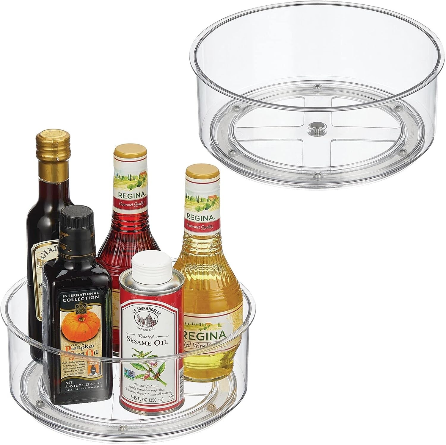 mDesign Clear Lazy Susan Turntable Pack of 2 Non-Slip 10.75 Inch for Pantry and Cabinets