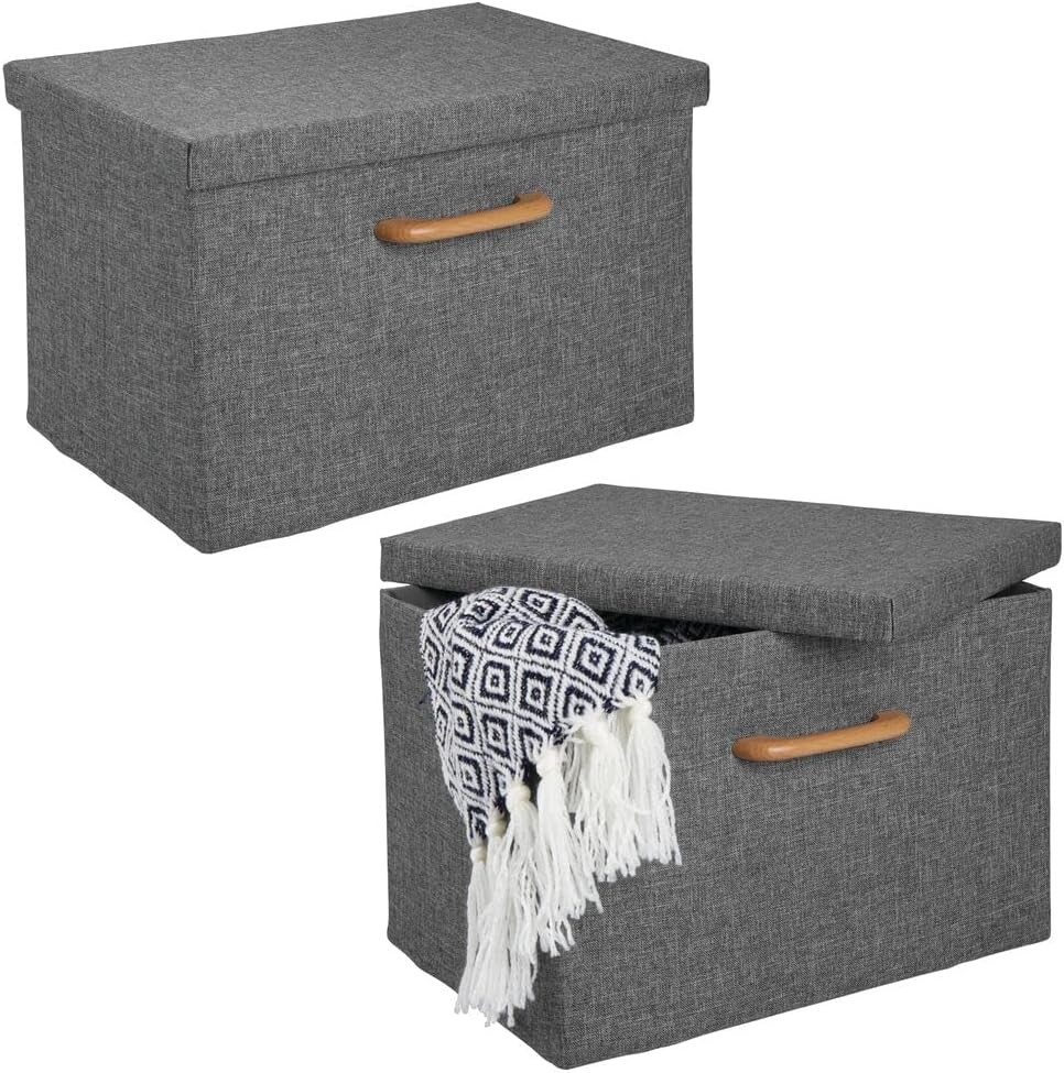 mDesign Soft Fabric Closet Storage Basket Large Charcoal Collapsible with Handles 15 x 11 x 9.5 Inch