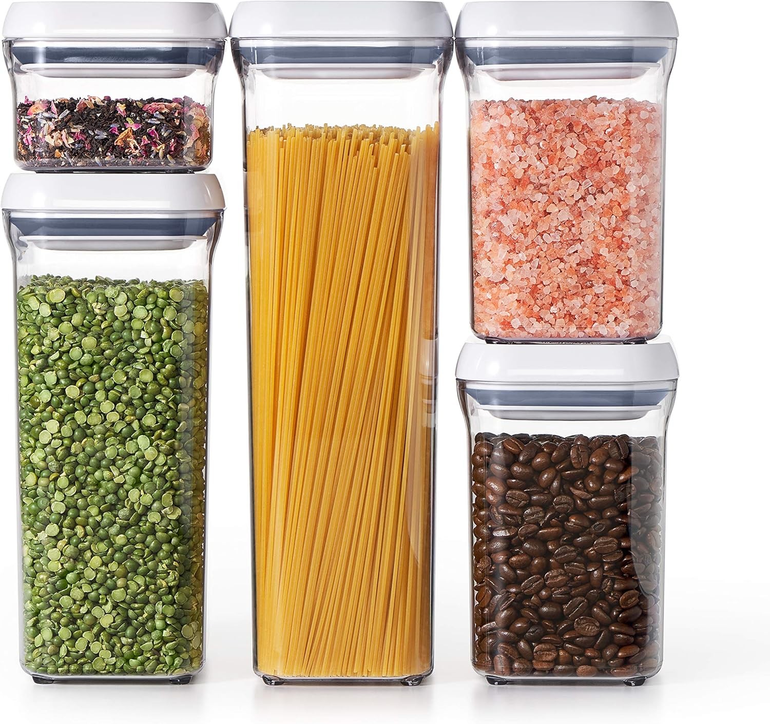 OXO Good Grips POP Airtight Pantry Food Storage Container Starter Set 5 Piece Clear White