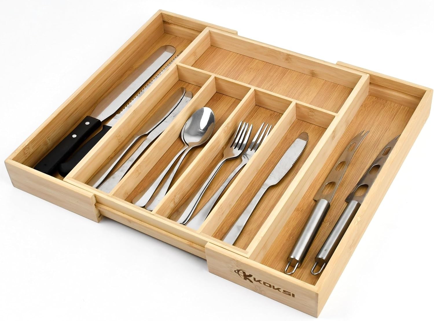 simplehuman Expandable Bamboo Cutlery Utensil Drawer Tray Natural 13-22.5 Inch