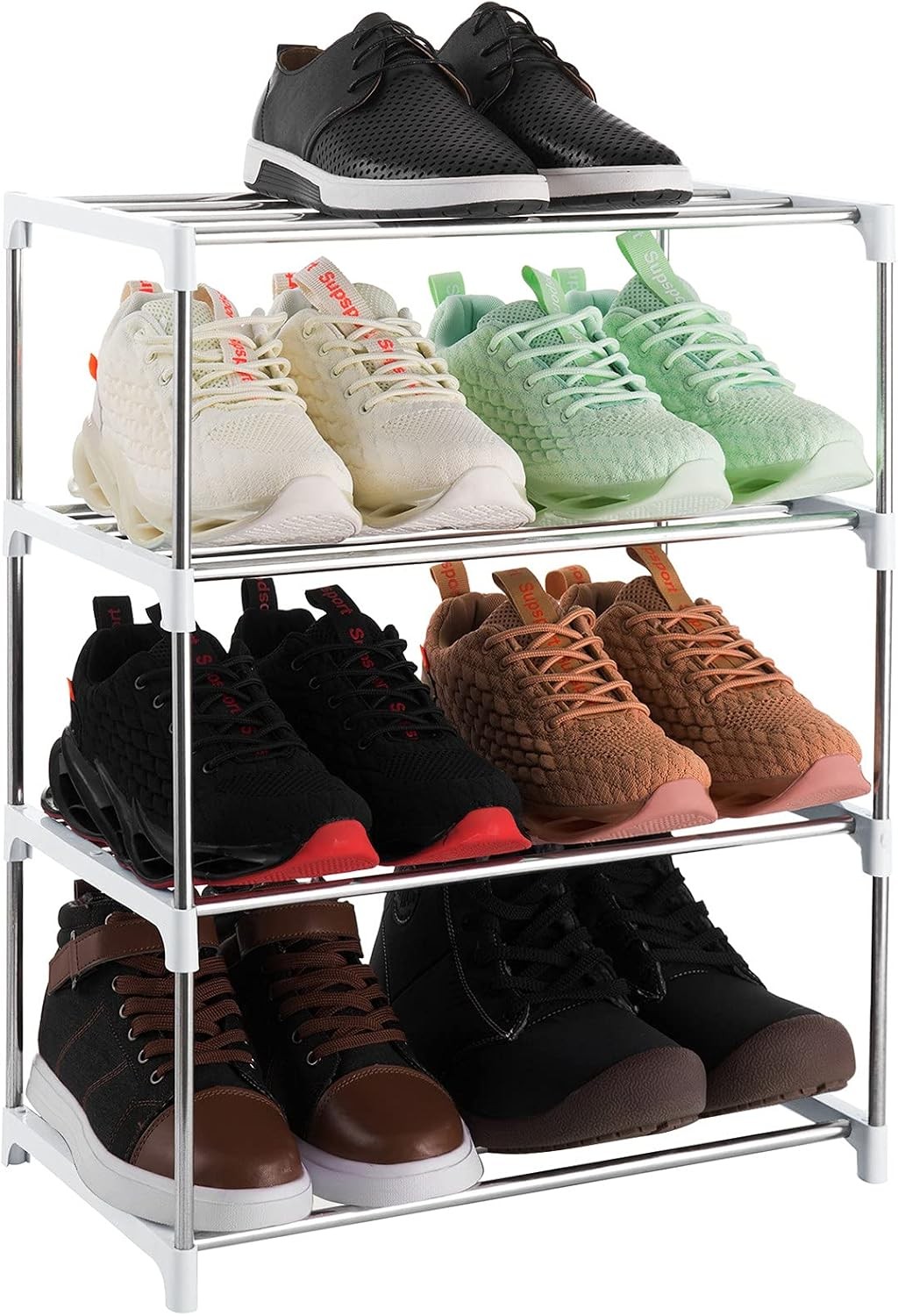 Whitmor 4-Tier Freestanding Shoe Rack Chrome Black Holds Up to 16 Pairs 23.2 x 11.6 x 26.1 Inch
