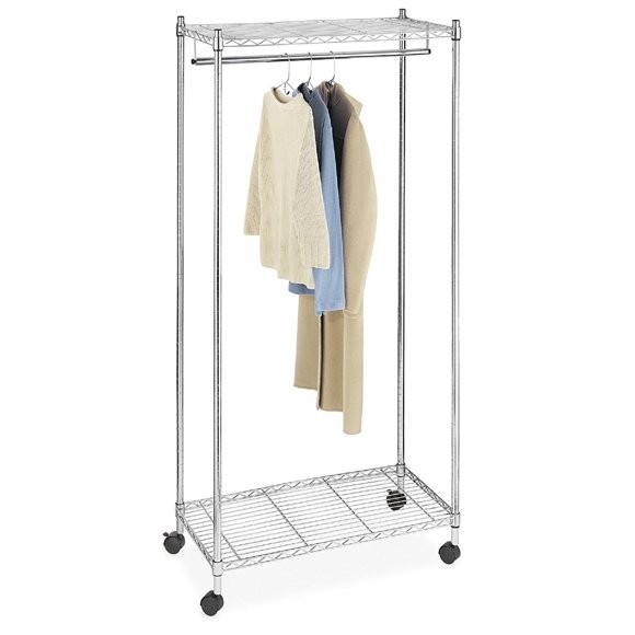 Whitmor Supreme Tall Rolling Garment Rack Chrome Dual Hanging Bars 43 x 18 x 66 Inch